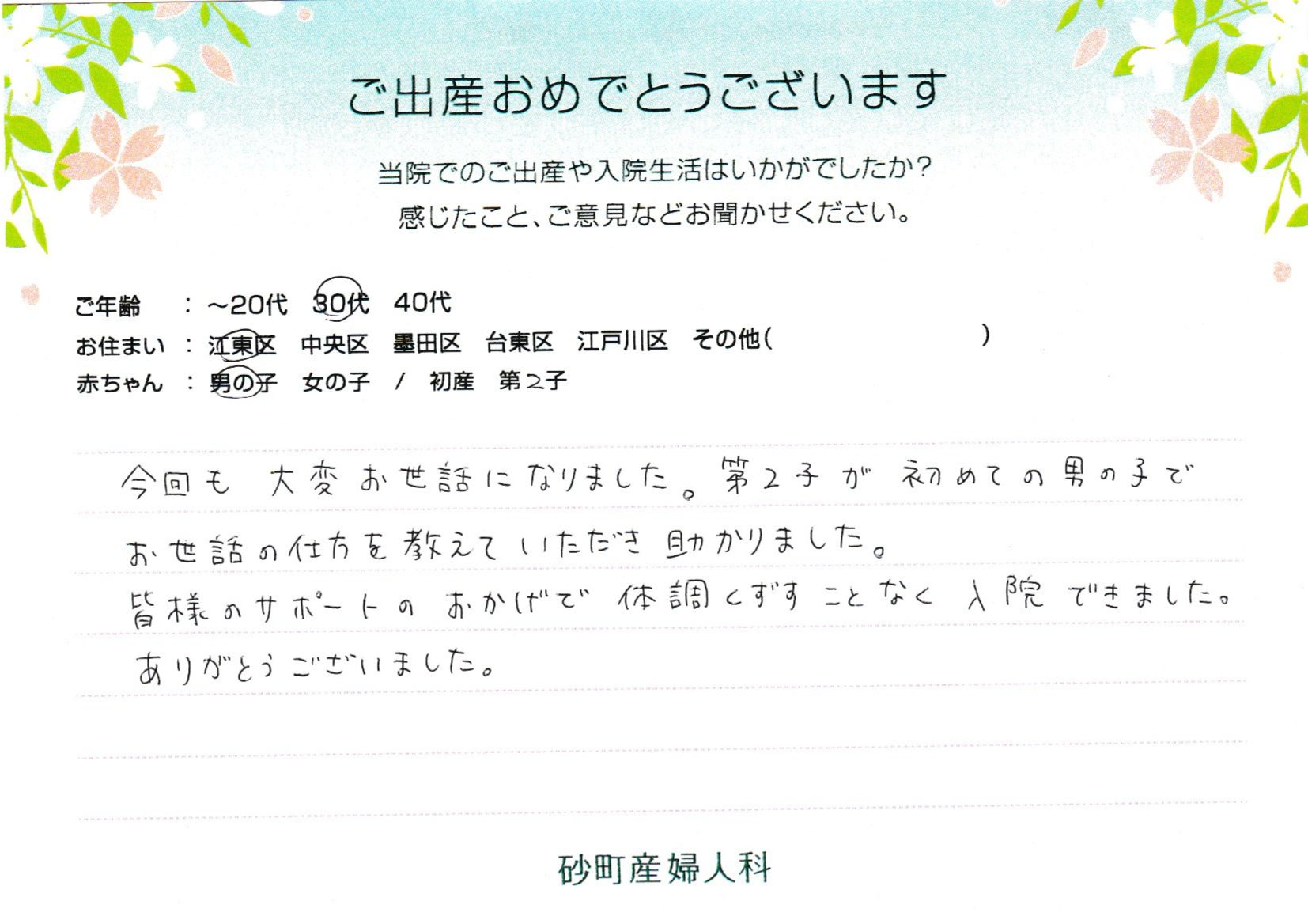 皆様のサポートのおかげで体調くずすことなく入院できました。ありがとうございました。